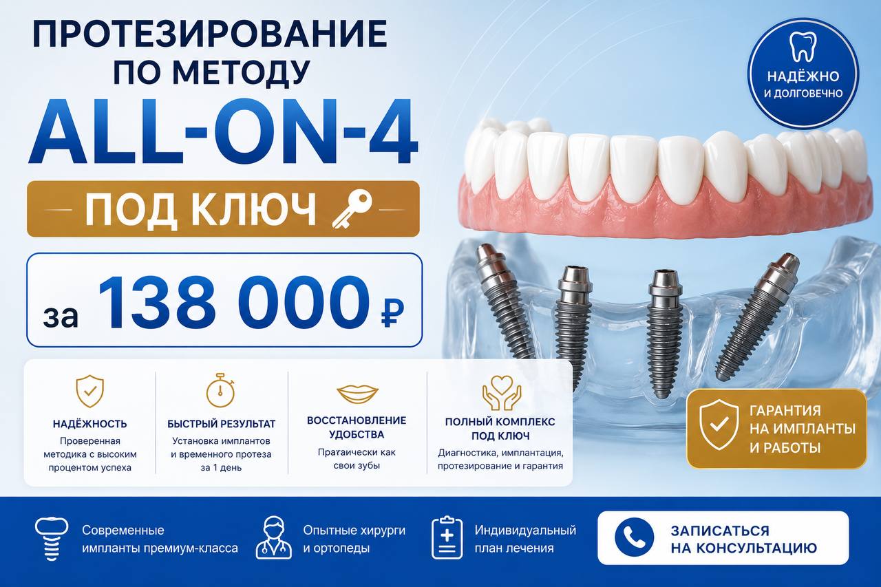 Протезирование по методу All-on-4 «Под&nbsp;Ключ»